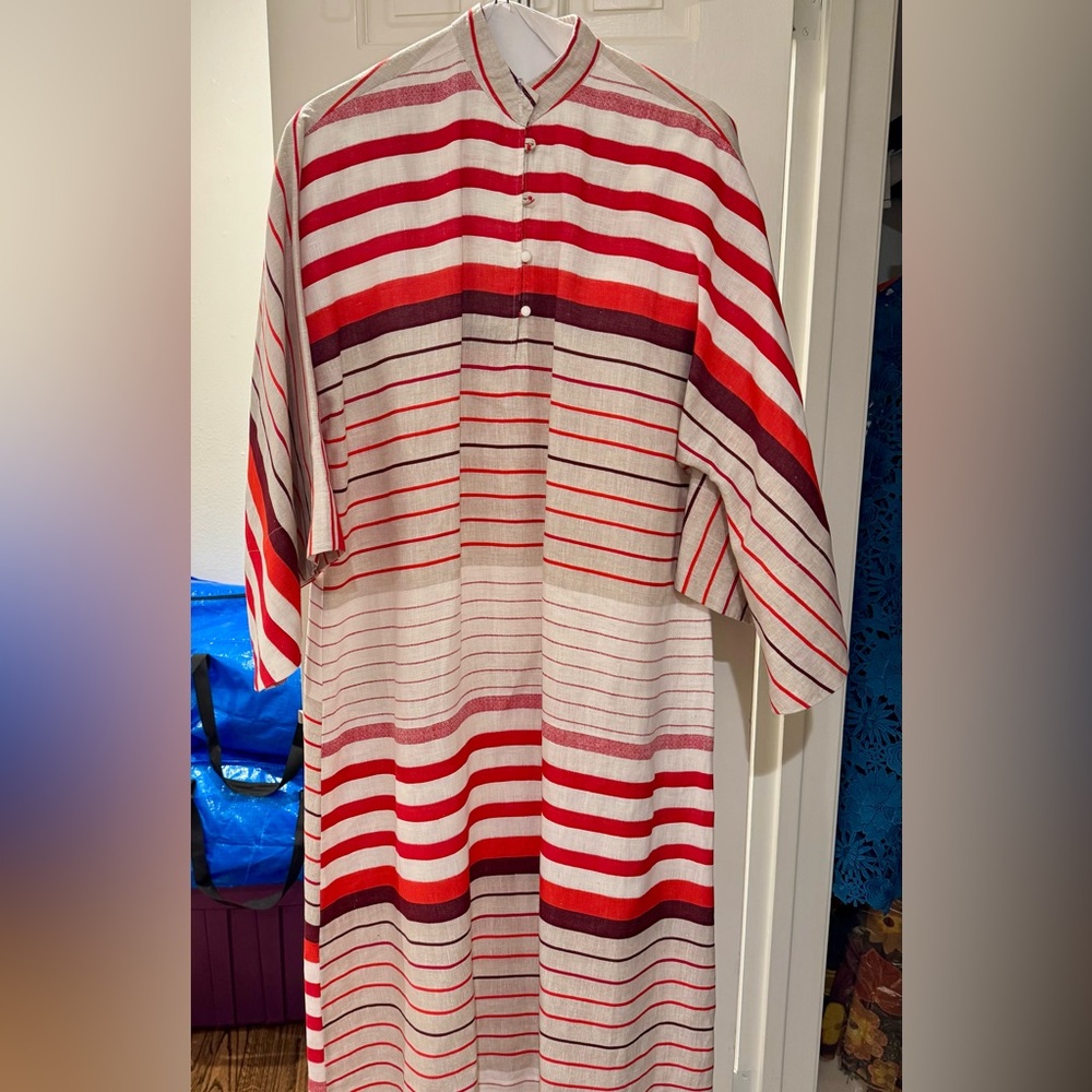 Red and White Maxi Dress with Stripes